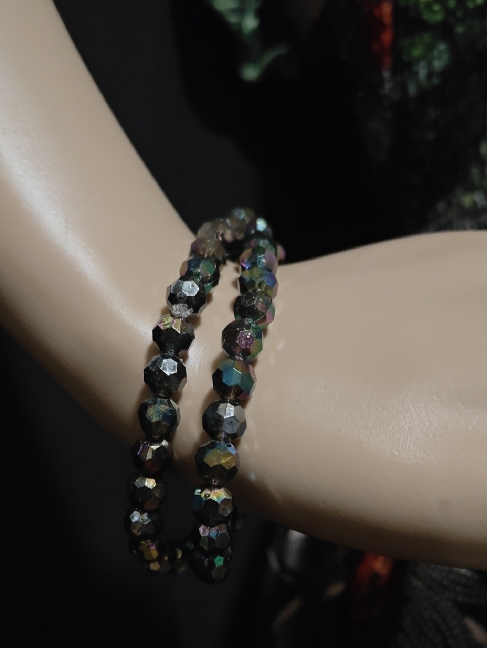 Czech Iridescent Black Bead Stretch Bracelet Set